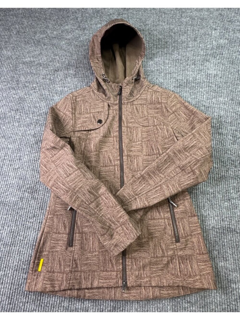 Lole Stunning Hooded Softshell Jacket Women’s Small Brown Geometric Zip Brown